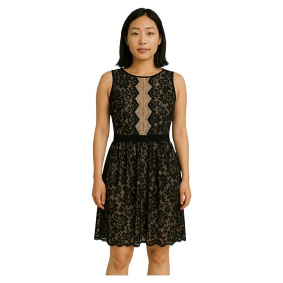 London Style Collection 2 Petite Black Sleeveless Scoop Neck Lace Dress - Picture 1 of 5